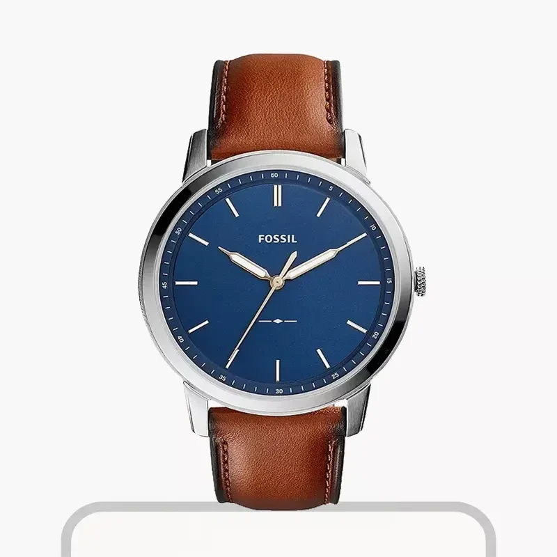 Fossil Minimalist Blue Dial Brown Leather Men's Watch- FS5304